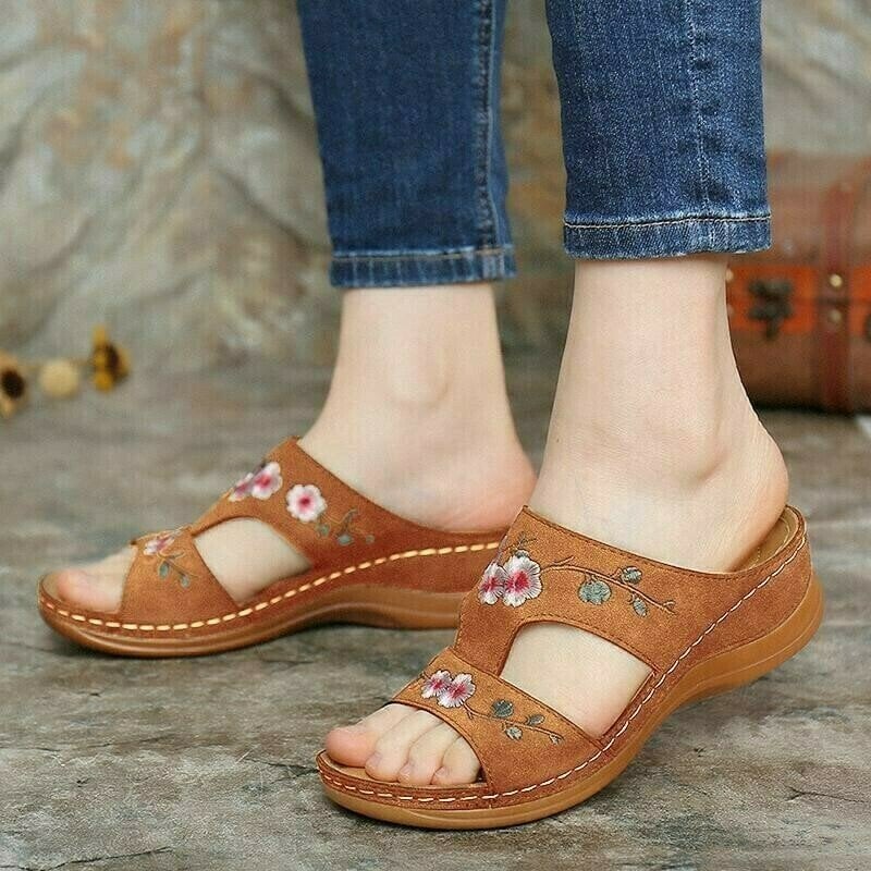 Flower Embroidered Vintage Comfy Wedges Sandals - Image 8
