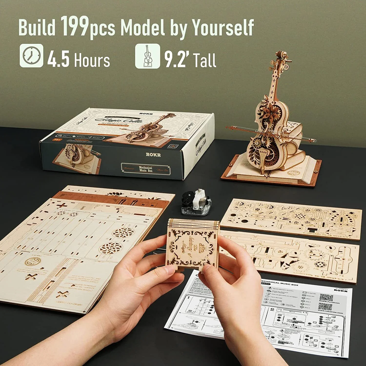 DIY Wooden Cello, Self Playing Musical Instrument, Magic Music Box, Cool Gift Ideas - Image 2