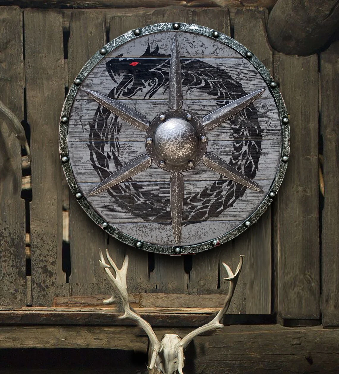 Eivor Valhalla Raven Battle Damaged Viking Wooden Shield 30CM - Image 11