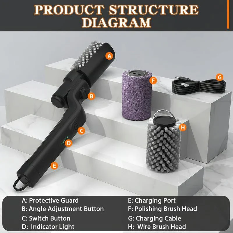 🔥Electric BBQ Grill Brush Cordless and Rechargeable Stainless Steel Bristles,Two Cleaning Brushes,Adjustable Angle - Image 8