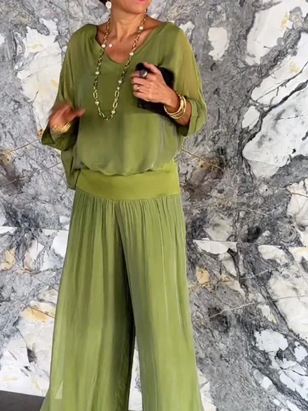 Elegant chiffon wide-leg pants two-piece set - Image 10