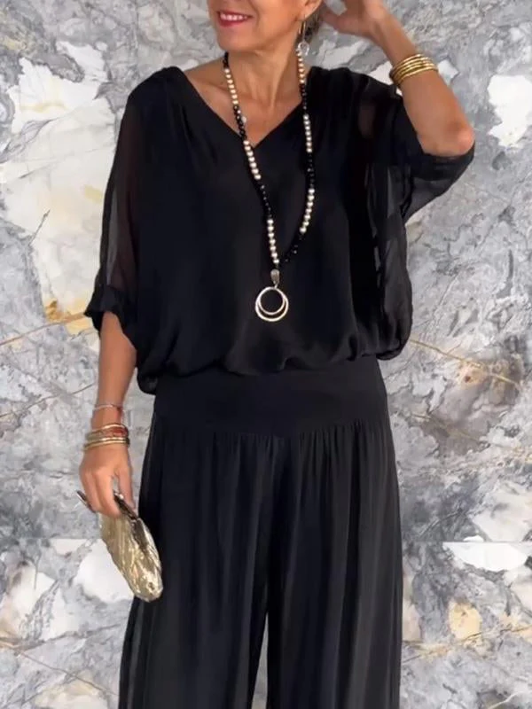 Elegant chiffon wide-leg pants two-piece set - Image 11