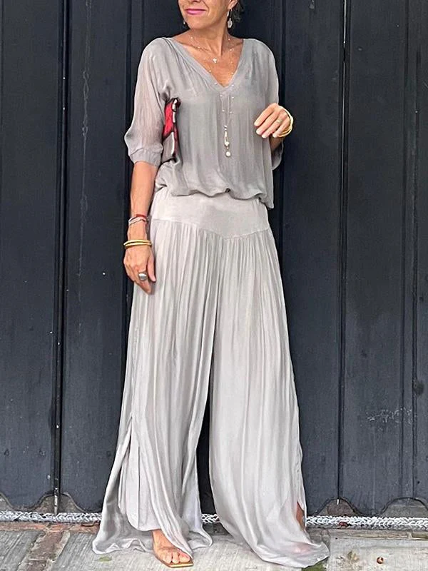 Elegant chiffon wide-leg pants two-piece set - Image 2