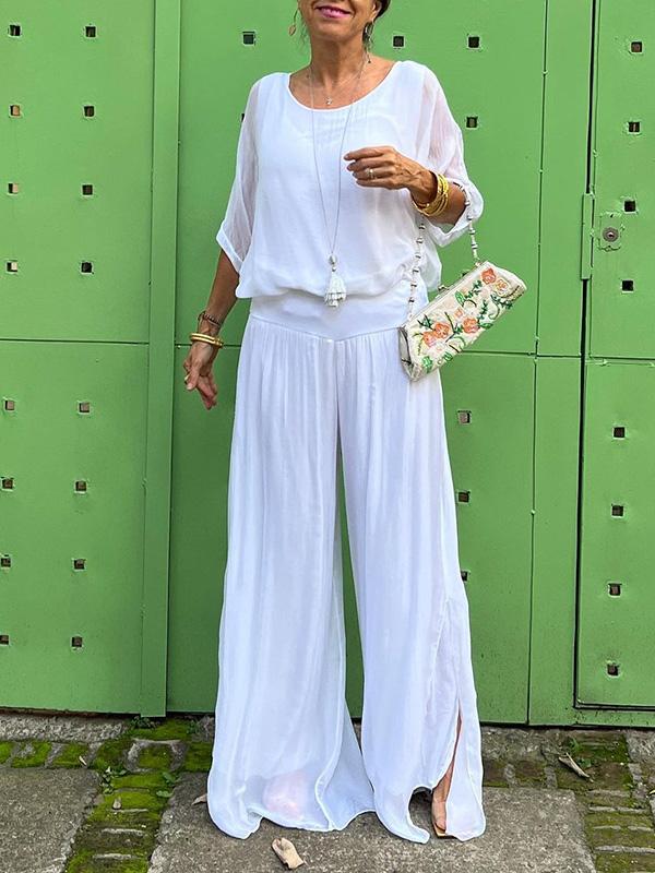 Elegant chiffon wide-leg pants two-piece set - Image 6