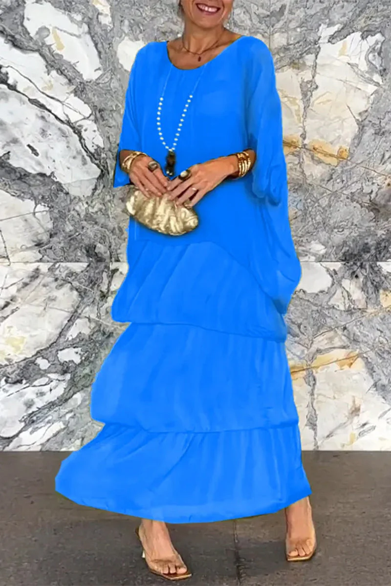 Elegant Solid Flounce O Neck A Line Dresses - Image 10