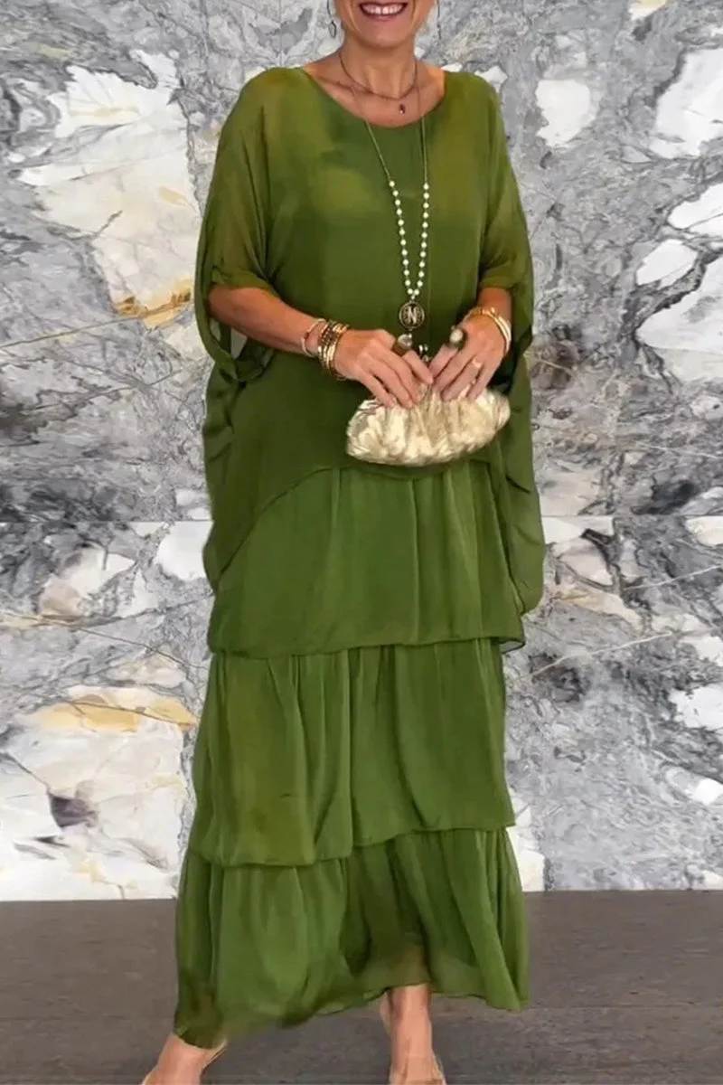 Elegant Solid Flounce O Neck A Line Dresses - Image 3