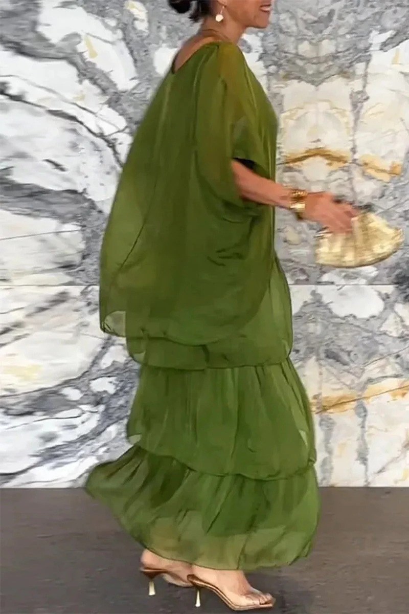 Elegant Solid Flounce O Neck A Line Dresses - Image 4