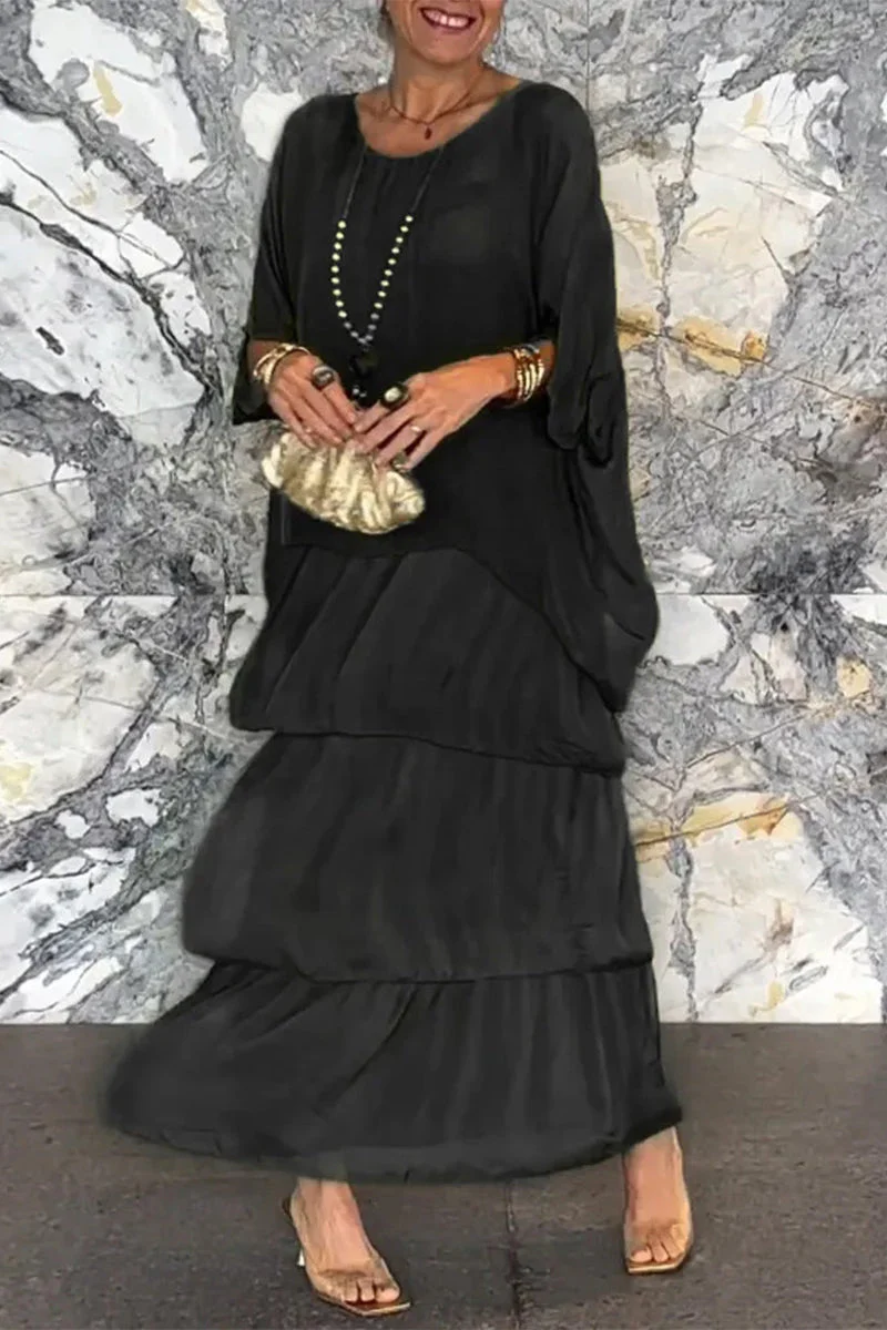 Elegant Solid Flounce O Neck A Line Dresses - Image 6