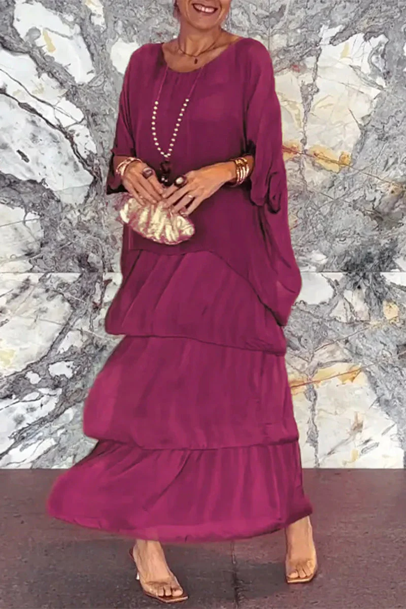 Elegant Solid Flounce O Neck A Line Dresses - Image 7