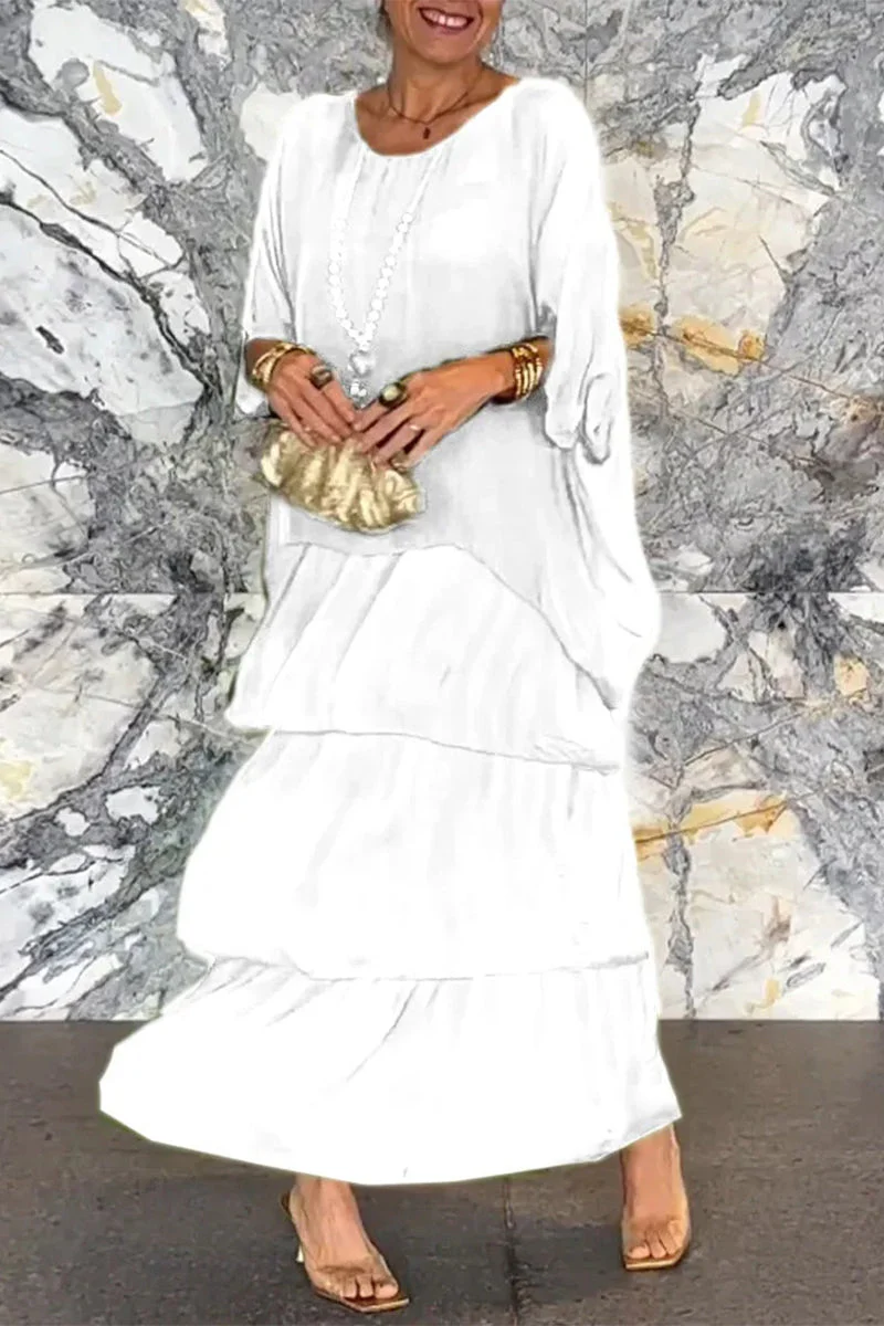 Elegant Solid Flounce O Neck A Line Dresses - Image 9