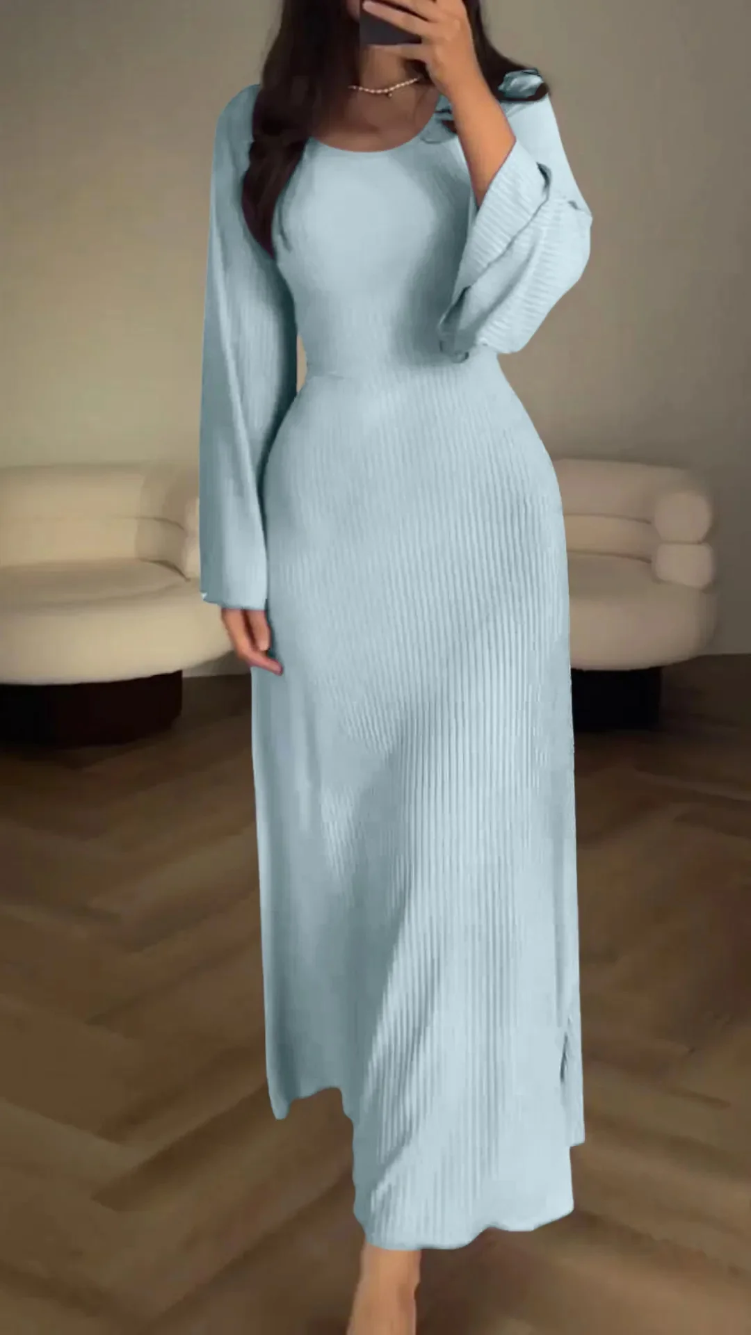 Elegant tie-waist knitted dress - Image 12
