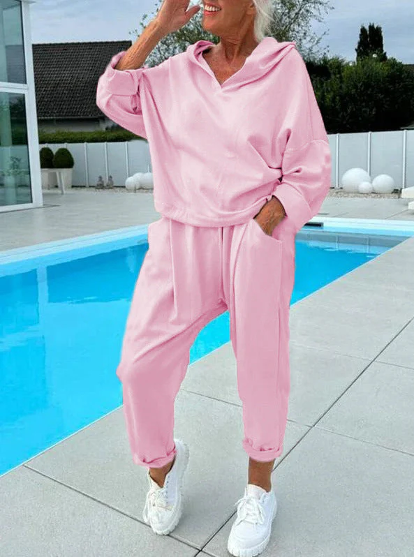 🎉Two-piece women's hoodie set in solid colors - Image 3