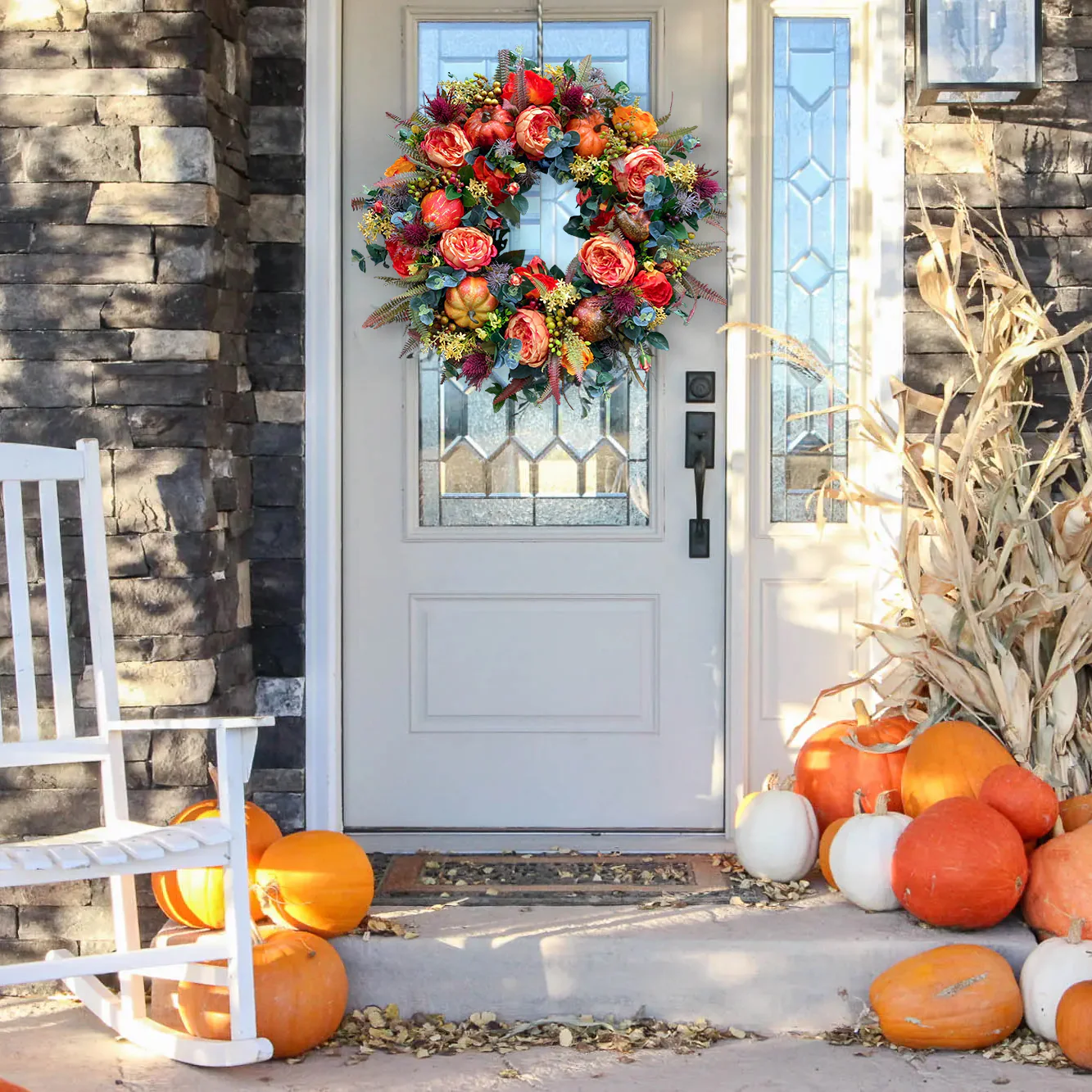 🔥Fall Peony and Pumpkin Wreath - Year Round Wreath - Image 5