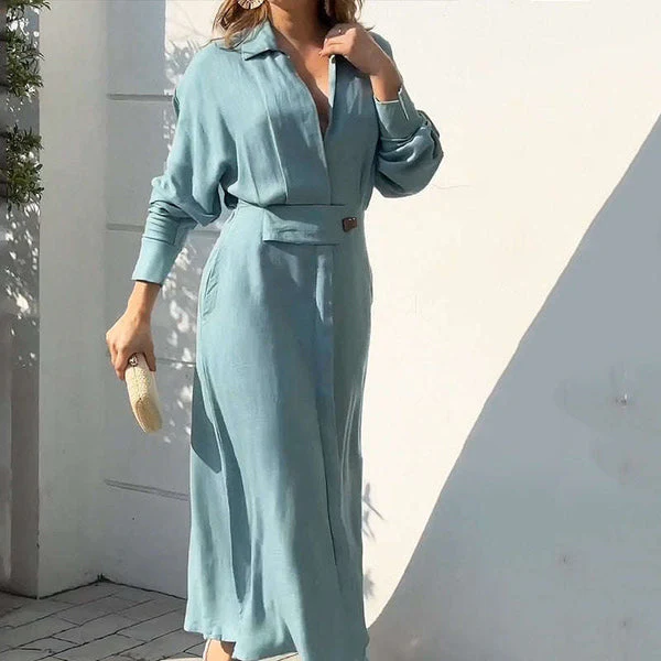 Fashion Cotton Linen Solid Color V-neck Dress(Buy 2 Free Shipping) - Image 2