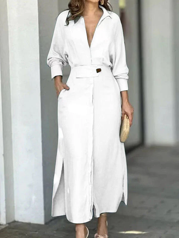 Fashion Cotton Linen Solid Color V-neck Dress(Buy 2 Free Shipping) - Image 5