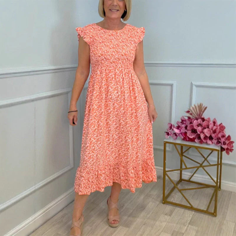 💃Women's Elegant Floral Print High-Waisted Ruffle Cap Sleeve Dress - Image 2