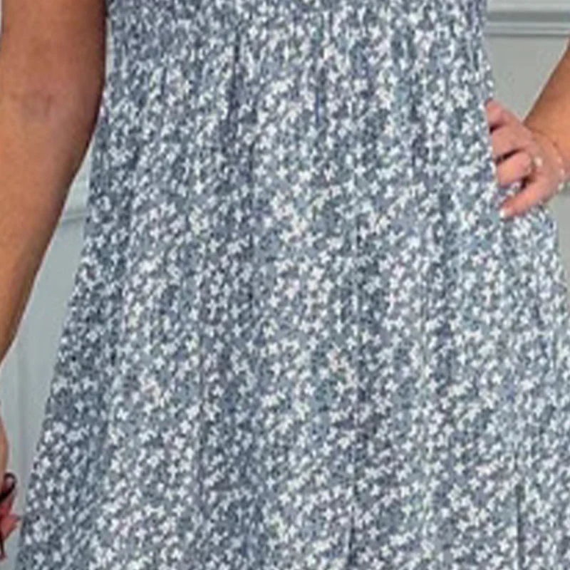 💃Women's Elegant Floral Print High-Waisted Ruffle Cap Sleeve Dress - Image 6