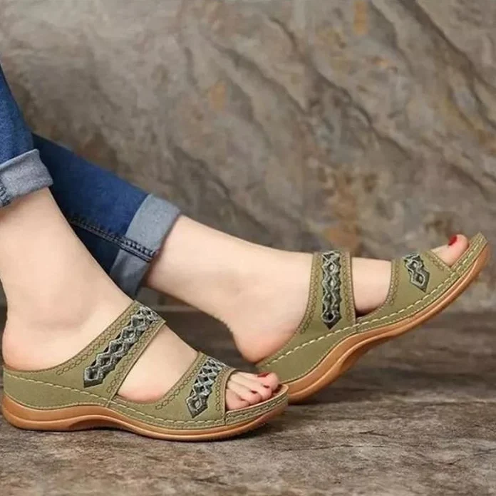 Premium Orthopedic Leather Embroidery Arch-Support Women Soft footbed Sandals - Image 7