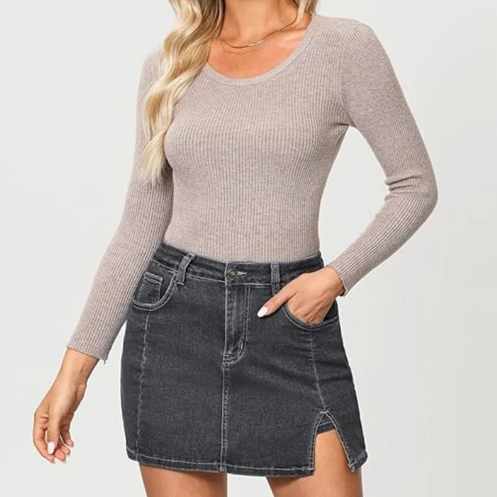 🔥Skorts Skirts for Women Denim Mini Skirt Side Slit with High Waisted Jean Shorts Stretchy - Buy 2 and get free shipping! - Image 4