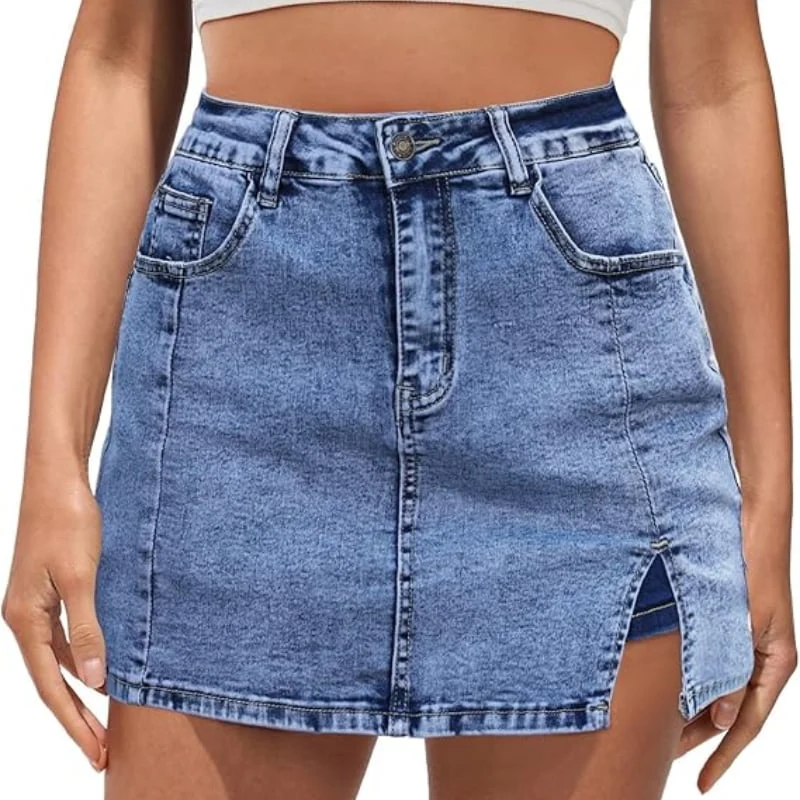 🔥Skorts Skirts for Women Denim Mini Skirt Side Slit with High Waisted Jean Shorts Stretchy - Buy 2 and get free shipping! - Image 6