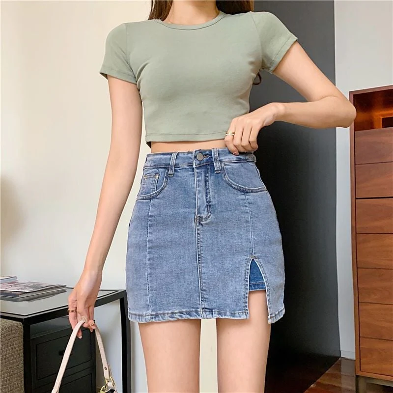 🔥Skorts Skirts for Women Denim Mini Skirt Side Slit with High Waisted Jean Shorts Stretchy - Buy 2 and get free shipping! - Image 7