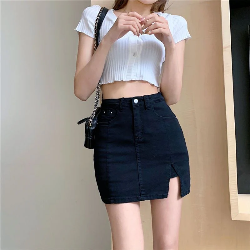 🔥Skorts Skirts for Women Denim Mini Skirt Side Slit with High Waisted Jean Shorts Stretchy - Buy 2 and get free shipping! - Image 8
