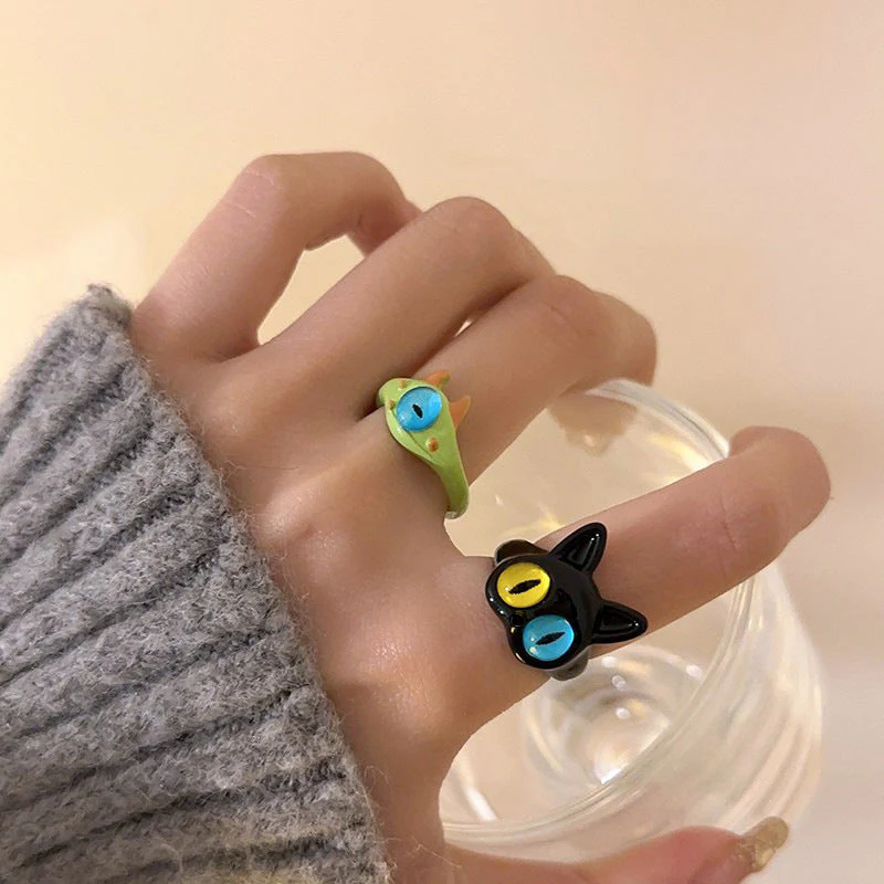 💐Funny Cat Monster Ring Earrings Set💝 - Image 4