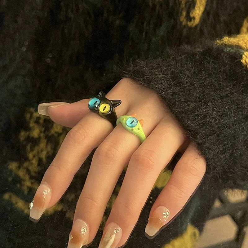 💐Funny Cat Monster Ring Earrings Set💝 - Image 5