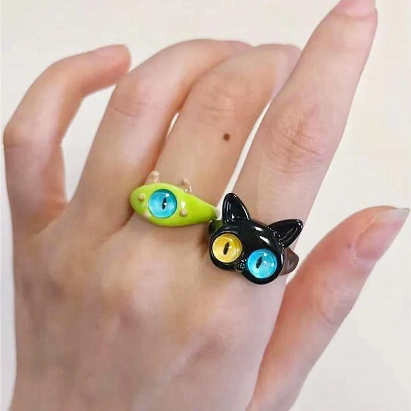 💐Funny Cat Monster Ring Earrings Set💝 - Image 6