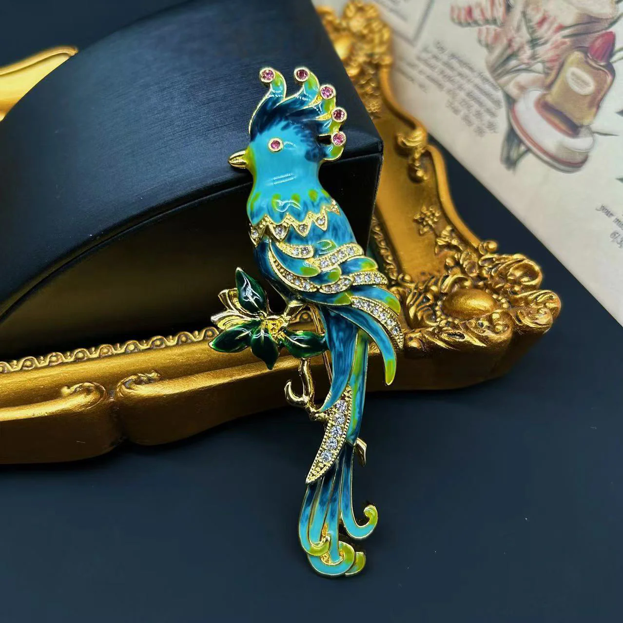 Gold-plated enamel parrot brooch - Image 2