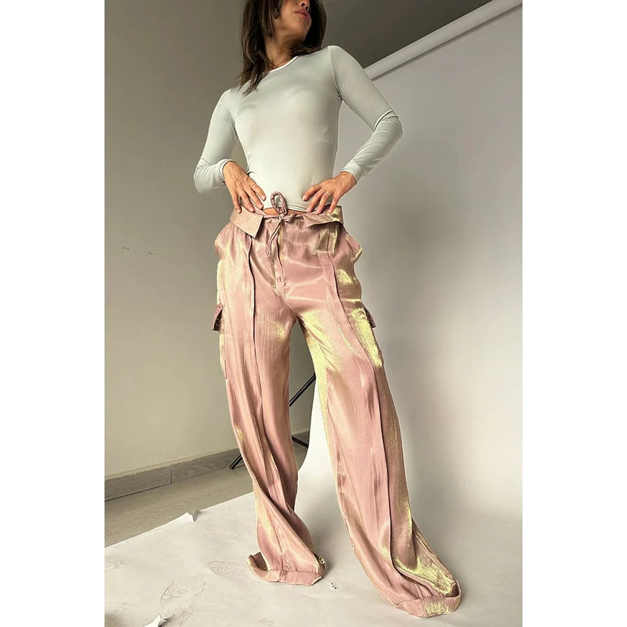 Golden Years Glitter Fabric Drawstring Waist Pocketed Wide Leg Pants - Buy two and get free shipping! - Image 15