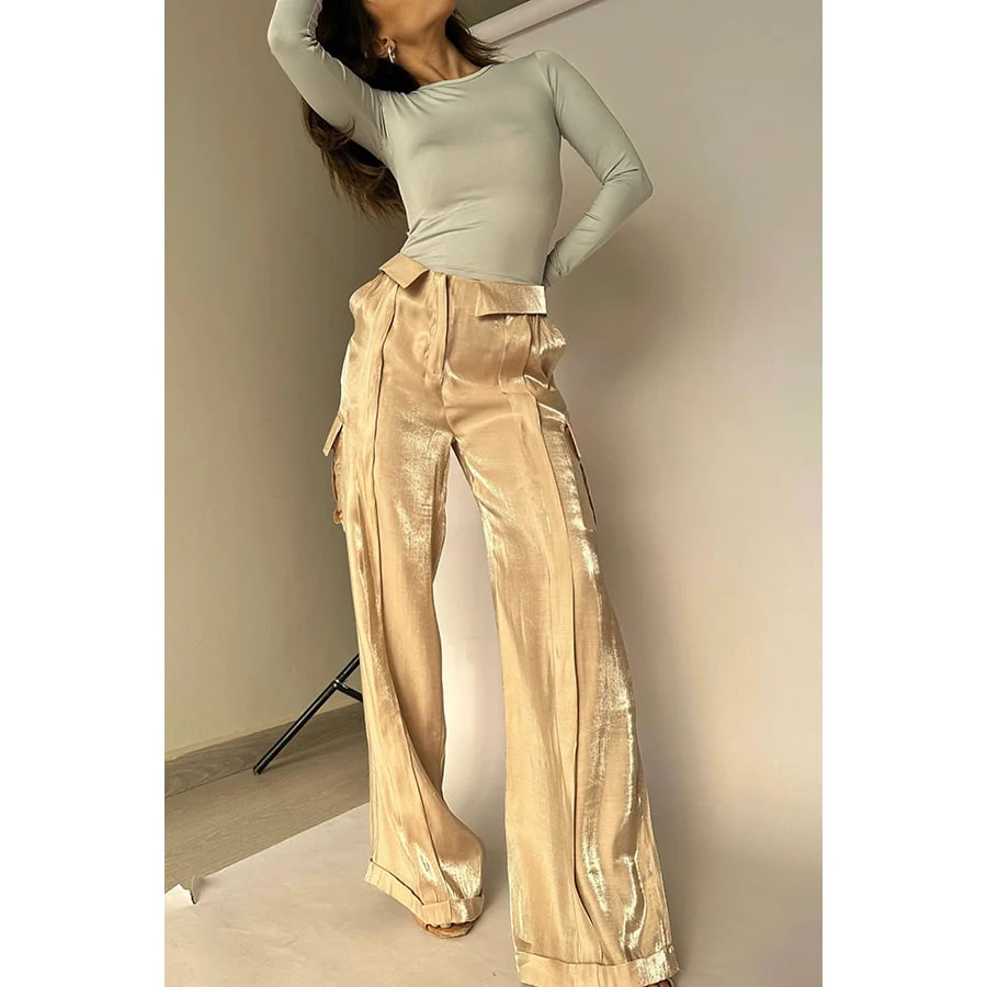 Golden Years Glitter Fabric Drawstring Waist Pocketed Wide Leg Pants - Buy two and get free shipping! - Image 17