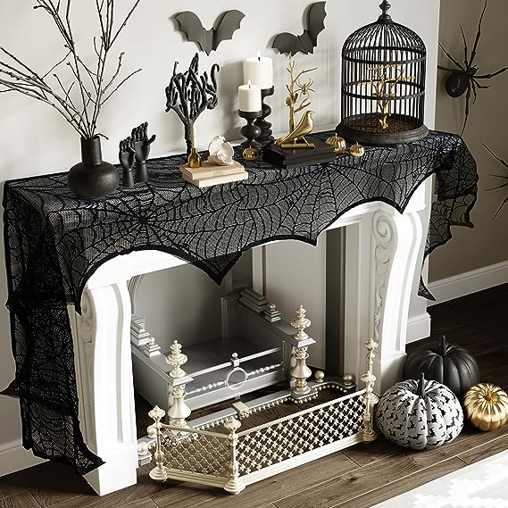 🔥Halloween Hot Sale -Halloween Decorations Black Lace Spiderweb Fireplace Mantle - Image 8
