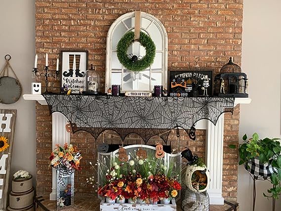 🔥Halloween Hot Sale -Halloween Decorations Black Lace Spiderweb Fireplace Mantle - Image 9