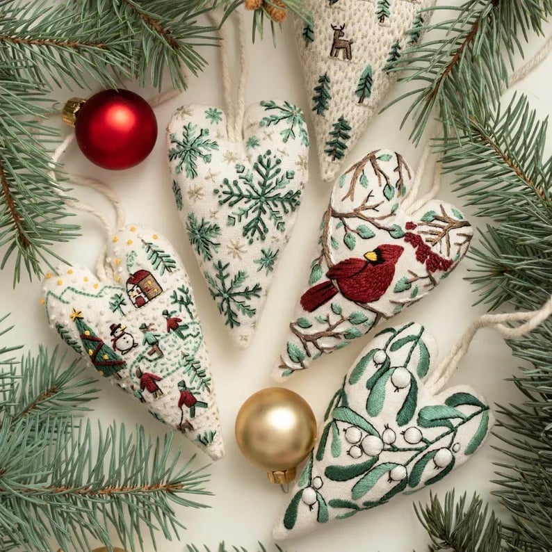 💖DIY Heart Shaped Hand Embroidered Christmas Ornament/Ornament Kit - Image 12