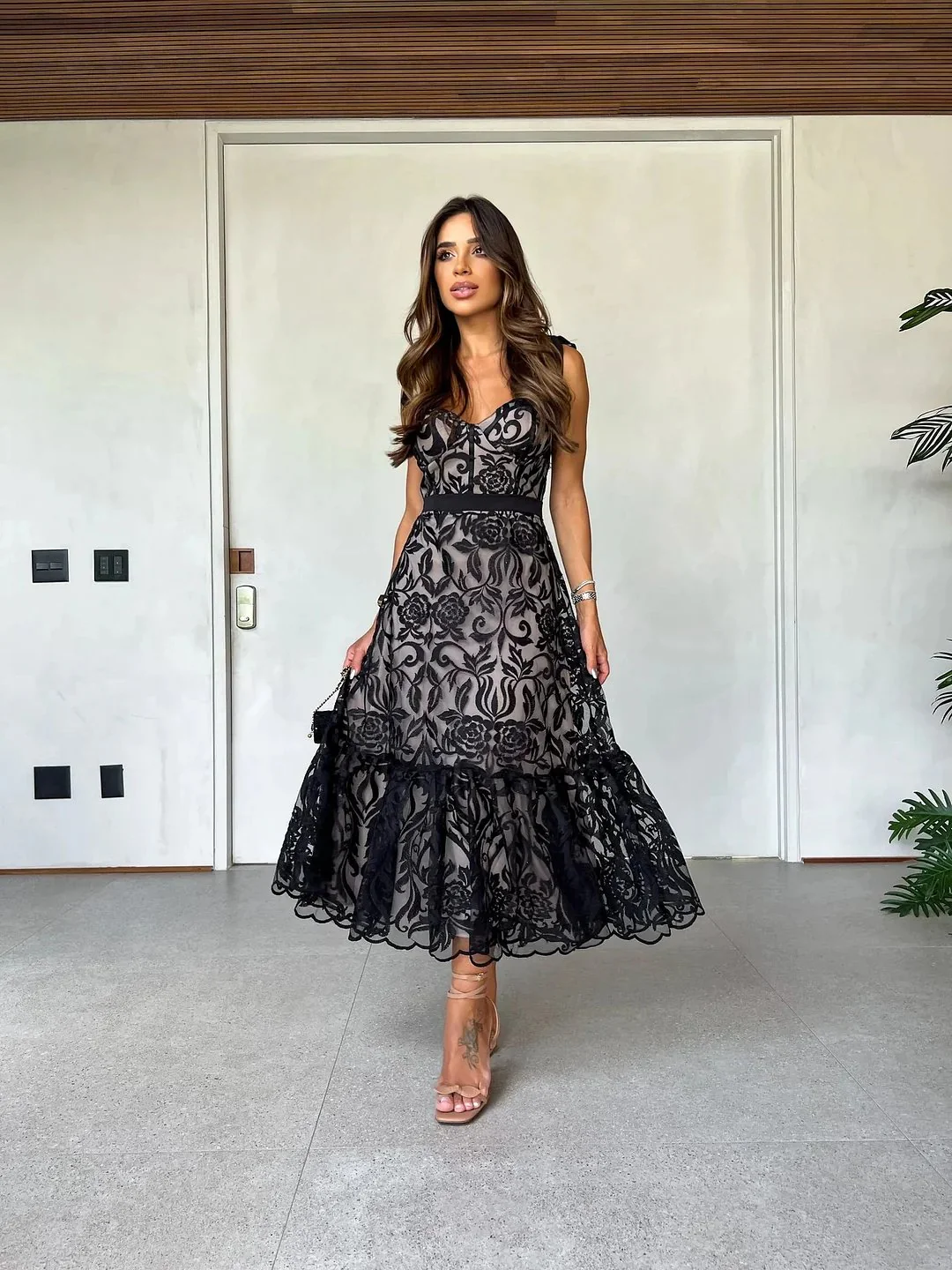 HOT SALE ✨ Black Printed Sleeveless Midi Dress - Buy two and get free shipping! - Image 4
