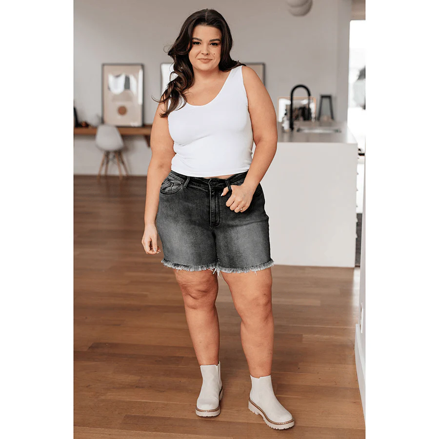High Rise Frayed Hem Cut Off Dad Shorts - Image 11