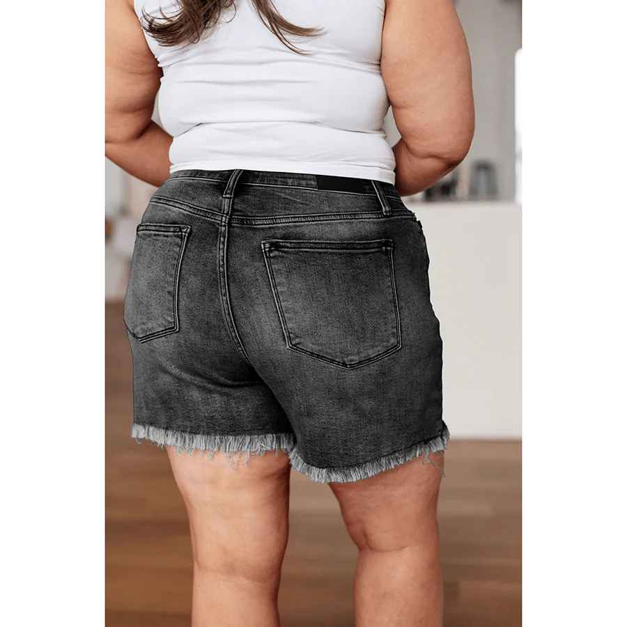 High Rise Frayed Hem Cut Off Dad Shorts - Image 13