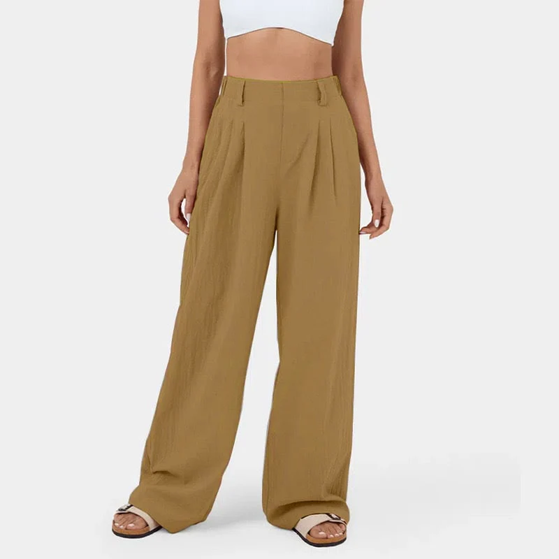 High Waisted Plicated Side Pocket Wide Leg Pants - Image 13