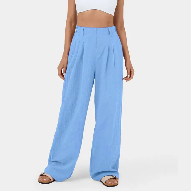 High Waisted Plicated Side Pocket Wide Leg Pants - Image 15