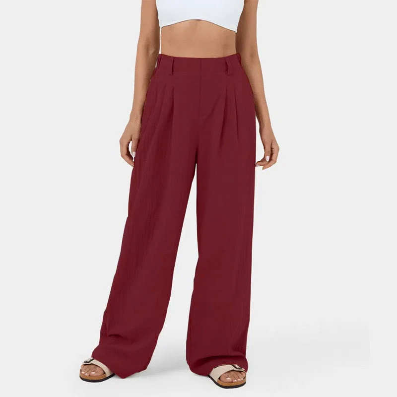High Waisted Plicated Side Pocket Wide Leg Pants - Image 17