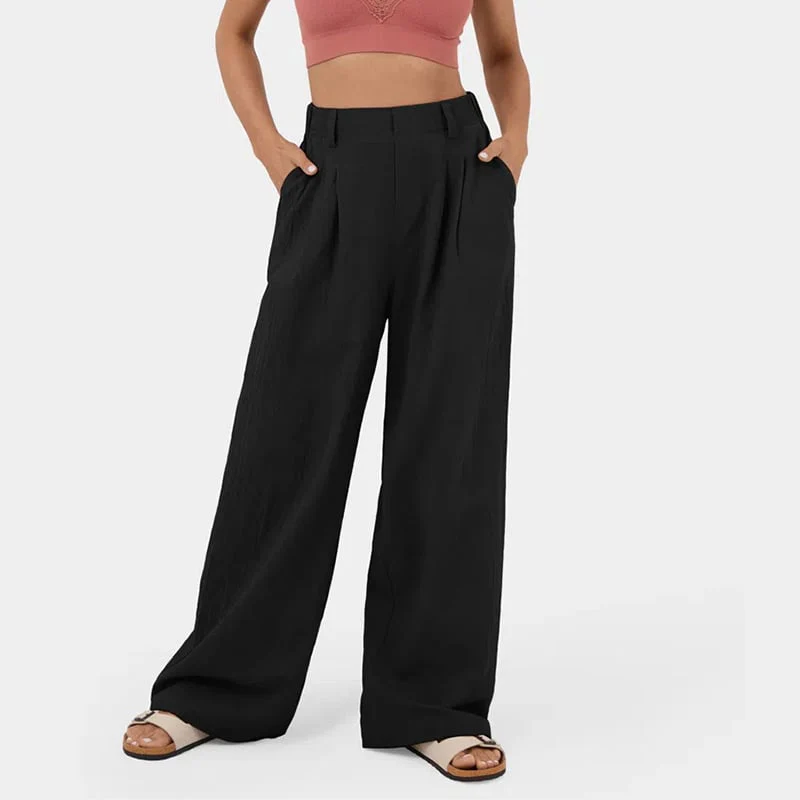 High Waisted Plicated Side Pocket Wide Leg Pants - Image 4