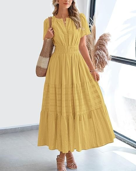 👗Women's Casual Spring Short Sleeve V Neck Maxi Dress - Image 11