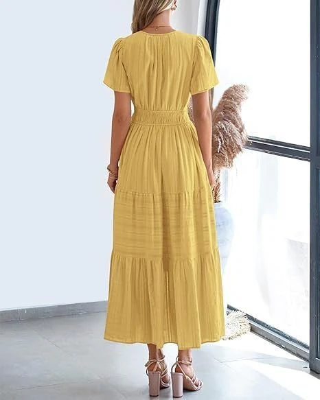 👗Women's Casual Spring Short Sleeve V Neck Maxi Dress - Image 12