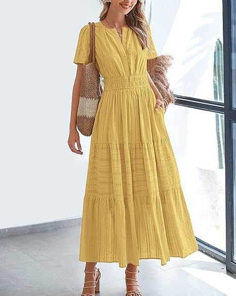 👗Women's Casual Spring Short Sleeve V Neck Maxi Dress - Image 13