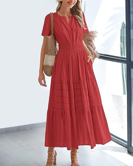 👗Women's Casual Spring Short Sleeve V Neck Maxi Dress - Image 15