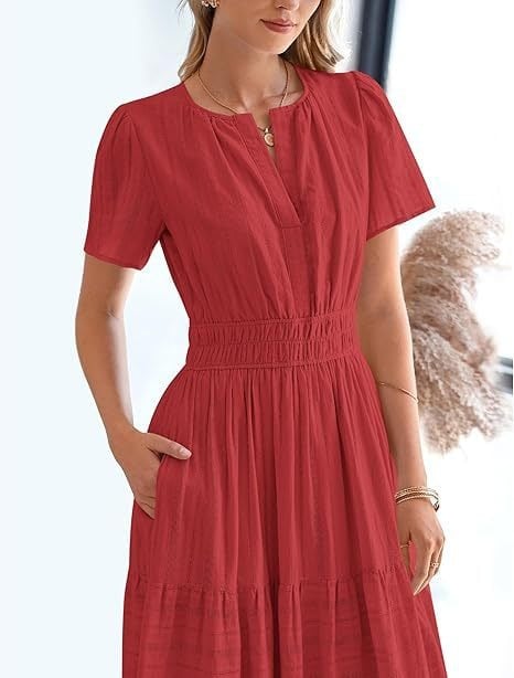 👗Women's Casual Spring Short Sleeve V Neck Maxi Dress - Image 16