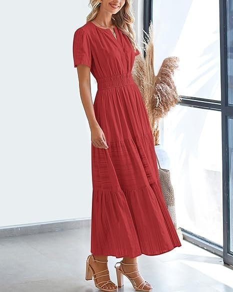 👗Women's Casual Spring Short Sleeve V Neck Maxi Dress - Image 17