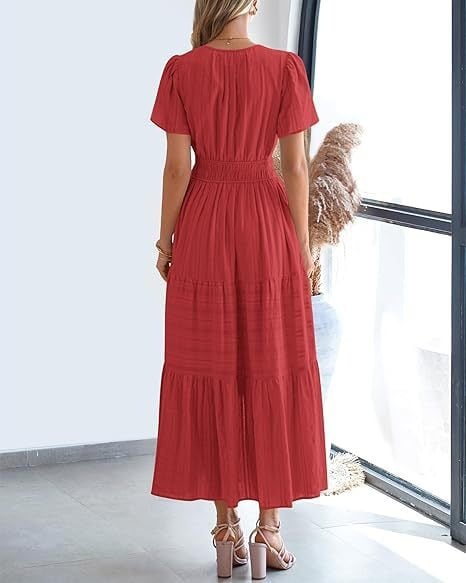 👗Women's Casual Spring Short Sleeve V Neck Maxi Dress - Image 19