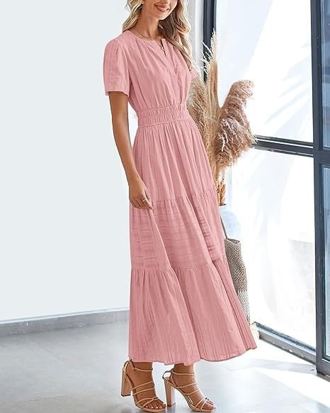 👗Women's Casual Spring Short Sleeve V Neck Maxi Dress - Image 2